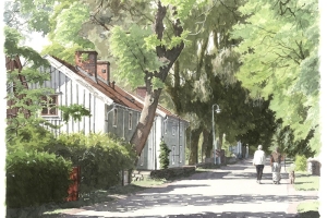 Reproducerad akvarell/giclée - Vickleby bygata vid Capellagården